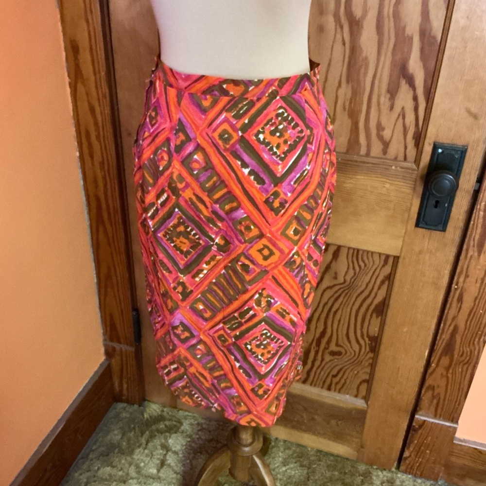 Vintage 1960s Day Glow Geometric Skirt | Psychedelic Pink Orange Mod Skirt - Picture 7 of 12